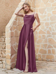 Robe Capot de A-ligne en Satin avec Fente Mûre Grande Taille
