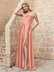 Robe Capot de A-ligne en Satin avec Fente Papaye Grande Taille