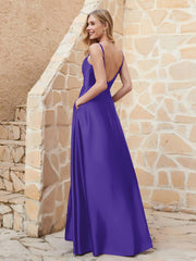 Robe Capot de A-ligne en Satin avec Fente Régence