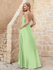 Robe Capot de A-ligne en Satin avec Fente Sauge Grande Taille