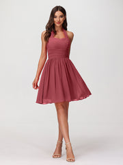 Licou Col en Cœur Mousseline Robes Courtes Cannelle Rose Grande Taille