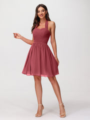 Licou Col en Cœur Mousseline Robes Courtes Cannelle Rose