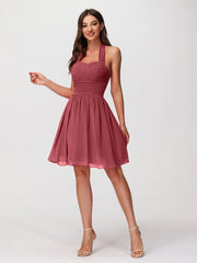 Licou Col en Cœur Mousseline Robes Courtes Cannelle Rose Grande Taille