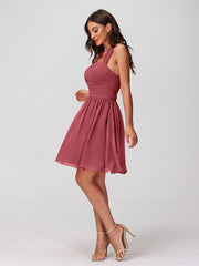 Licou Col en Cœur Mousseline Robes Courtes Cannelle Rose Grande Taille