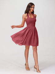 Licou Col en Cœur Mousseline Robes Courtes Cannelle Rose Grande Taille