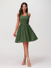 Licou Col en Cœur Mousseline Robes Courtes Olive Verte Grande Taille