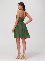 Licou Col en Cœur Mousseline Robes Courtes Olive Verte Grande Taille