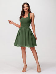 Licou Col en Cœur Mousseline Robes Courtes Olive Verte Grande Taille