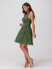 Licou Col en Cœur Mousseline Robes Courtes Olive Verte Grande Taille