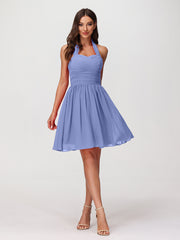 Licou Col en Cœur Mousseline Robes Courtes Pervenche