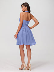 Licou Col en Cœur Mousseline Robes Courtes Pervenche