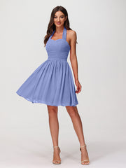 Licou Col en Cœur Mousseline Robes Courtes Pervenche