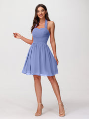 Licou Col en Cœur Mousseline Robes Courtes Pervenche Grande Taille