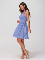 Licou Col en Cœur Mousseline Robes Courtes Pervenche