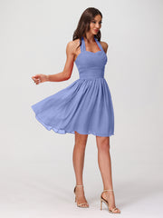 Licou Col en Cœur Mousseline Robes Courtes Pervenche