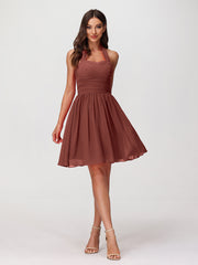 Licou Col en Cœur Mousseline Robes Courtes terracotta Grande Taille