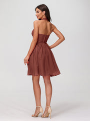 Licou Col en Cœur Mousseline Robes Courtes terracotta Grande Taille