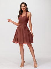 Licou Col en Cœur Mousseline Robes Courtes terracotta Grande Taille