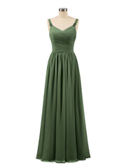 Plissé Mousseline Bustier Robe Longue avec Bretelles Olive Verte Grande Taille
