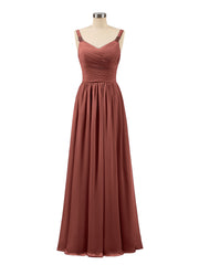 Plissé Mousseline Bustier Robe Longue avec Bretelles terracotta