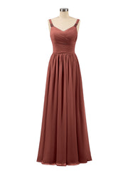 Plissé Mousseline Bustier Robe Longue avec Bretelles terracotta Grande Taille