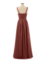 Plissé Mousseline Bustier Robe Longue avec Bretelles terracotta Grande Taille