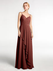 Robe à Col en Cœur Bretelles Spaghetti avec Cascade terracotta