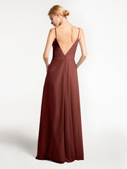 Robe à Col en Cœur Bretelles Spaghetti avec Cascade terracotta Grande Taille