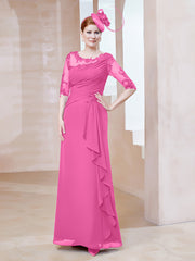 Robe en Mousseline à Manches Mi-longues et Décolleté Illusion avec Dentelle Azalée Grande Taille