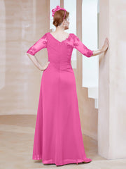 Robe en Mousseline à Manches Mi-longues et Décolleté Illusion avec Dentelle Azalée Grande Taille
