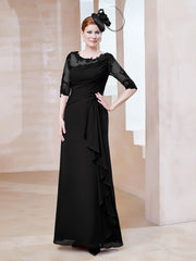 Robe en Mousseline à Manches Mi-longues et Décolleté Illusion avec Dentelle Noir Grande Taille