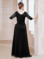 Robe en Mousseline à Manches Mi-longues et Décolleté Illusion avec Dentelle Noir Grande Taille