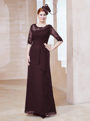 Robe en Mousseline à Manches Mi-longues et Décolleté Illusion avec Dentelle Cabernet Grande Taille