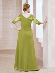 Robe en Mousseline à Manches Mi-longues et Décolleté Illusion avec Dentelle Trèfle Grande Taille