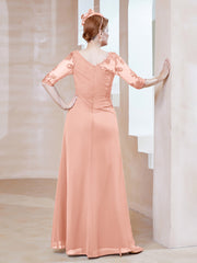 Robe en Mousseline à Manches Mi-longues et Décolleté Illusion avec Dentelle Corail Grande Taille