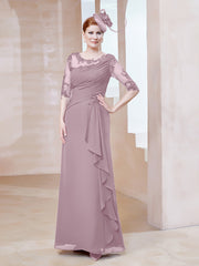 Robe en Mousseline à Manches Mi-longues et Décolleté Illusion avec Dentelle Dusk Grande Taille