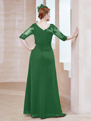Robe en Mousseline à Manches Mi-longues et Décolleté Illusion avec Dentelle Emeraude Grande Taille