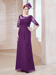 Robe en Mousseline à Manches Mi-longues et Décolleté Illusion avec Dentelle Raisin Grande Taille