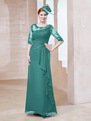 Robe en Mousseline à Manches Mi-longues et Décolleté Illusion avec Dentelle Jade Grande Taille