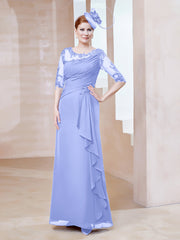 Robe en Mousseline à Manches Mi-longues et Décolleté Illusion avec Dentelle Lavande Grande Taille