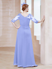 Robe en Mousseline à Manches Mi-longues et Décolleté Illusion avec Dentelle Lavande Grande Taille