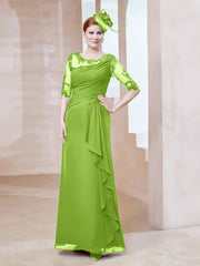 Robe en Mousseline à Manches Mi-longues et Décolleté Illusion avec Dentelle Vert Citron Grande Taille