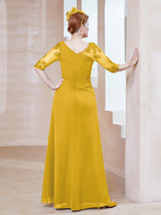Robe en Mousseline à Manches Mi-longues et Décolleté Illusion avec Dentelle Souci Grande Taille