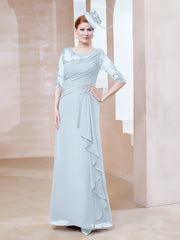 Robe en Mousseline à Manches Mi-longues et Décolleté Illusion avec Dentelle Brume Grande Taille