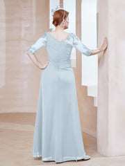 Robe en Mousseline à Manches Mi-longues et Décolleté Illusion avec Dentelle Brume Grande Taille
