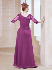 Robe en Mousseline à Manches Mi-longues et Décolleté Illusion avec Dentelle Orchidee Grande Taille