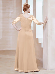 Robe en Mousseline à Manches Mi-longues et Décolleté Illusion avec Dentelle Pêche Grande Taille