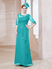 Robe en Mousseline à Manches Mi-longues et Décolleté Illusion avec Dentelle Piscine Grande Taille