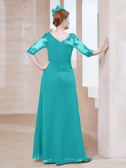 Robe en Mousseline à Manches Mi-longues et Décolleté Illusion avec Dentelle Piscine Grande Taille