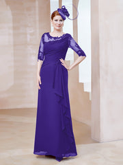 Robe en Mousseline à Manches Mi-longues et Décolleté Illusion avec Dentelle Régence Grande Taille